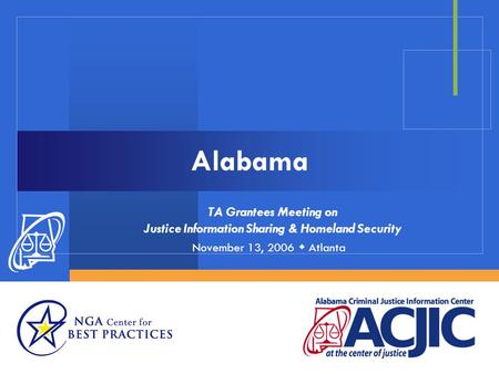 Alabama TA Grantees Meeting on Justice Information Sharing & Homeland Security November 13, 2006  Atlanta.
