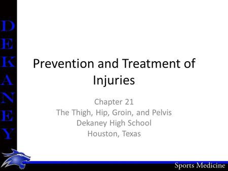 Prevention and Treatment of Injuries Chapter 21 The Thigh, Hip, Groin, and Pelvis Dekaney High School Houston, Texas.