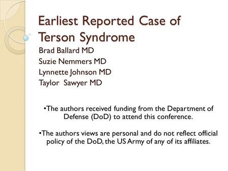 Earliest Reported Case of Terson Syndrome