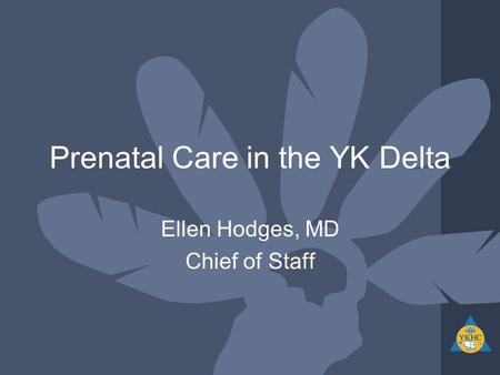 Prenatal Care in the YK Delta Ellen Hodges, MD Chief of Staff.
