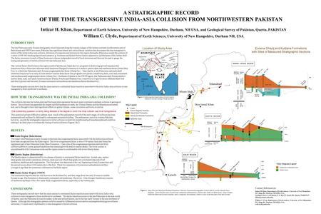 A STRATIGRAPHIC RECORD OF THE TIME TRANSGRESSIVE INDIA-ASIA COLLISION FROM NORTHWESTERN PAKISTAN Intizar H. Khan, Department of Earth Sciences, University.