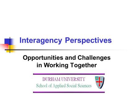 Interagency Perspectives Opportunities and Challenges in Working Together.