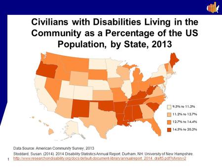 Civilians with Disabilities Living in the Community as a Percentage of the US Population, by State, 2013 In 2013, the state with the lowest percentage.