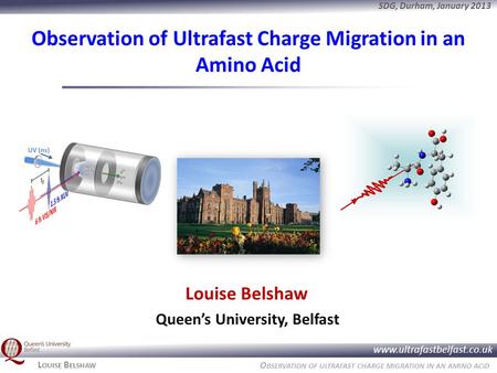 O BSERVATION OF ULTRAFAST CHARGE MIGRATION IN AN AMINO ACID www.ultrafastbelfast.co.uk SDG, Durham, January 2013 L OUISE B ELSHAW Observation of Ultrafast.