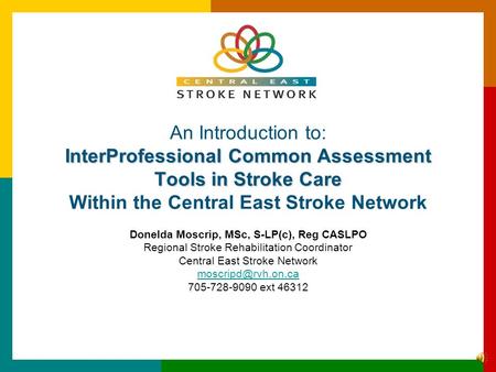 InterProfessional Common Assessment Tools in Stroke Care An Introduction to: InterProfessional Common Assessment Tools in Stroke Care Within the Central.