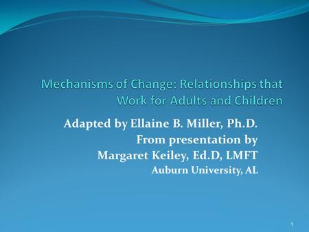 Adapted by Ellaine B. Miller, Ph.D. From presentation by Margaret Keiley, Ed.D, LMFT Auburn University, AL 1.