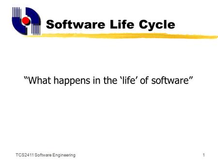 TCS2411 Software Engineering1 Software Life Cycle “What happens in the ‘life’ of software”