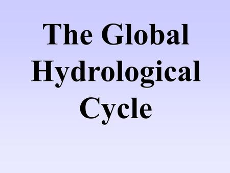 The Global Hydrological Cycle