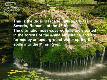 This is the Bigar Cascade Falls in Carass Severin, Romania at the 45th parallel. The dramatic moss-covered falls are situated in the forests of the Anina.