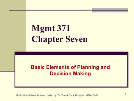 Basic Elements of Planning and Decision Making