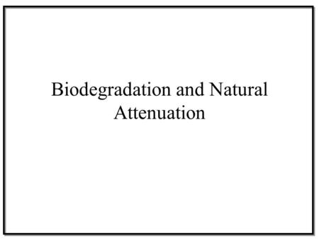 Biodegradation and Natural Attenuation