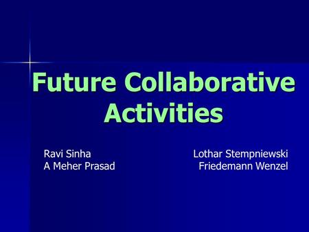 Future Collaborative Activities Ravi Sinha A Meher Prasad Lothar Stempniewski Friedemann Wenzel.