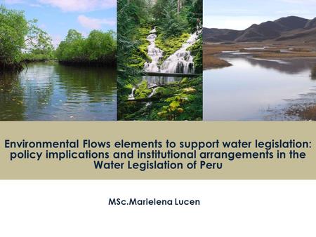 Environmental Flows elements to support water legislation: policy implications and institutional arrangements in the Water Legislation of Peru MSc.Marielena.
