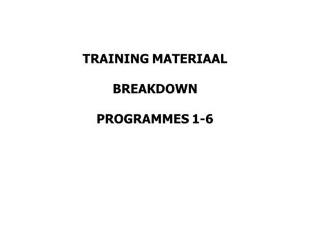 TRAINING MATERIAAL BREAKDOWN PROGRAMMES 1-6. 1. The background on disability in SA as part of DIVERSITY and the way forward: 90 minutes. Non- accredited.
