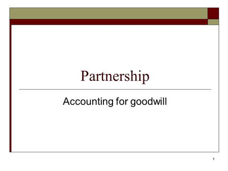 1 Partnership Accounting for goodwill. 2 Goodwill Goodwill = Selling price as a going concern – Fair value of separate net assets Goodwill = Selling price.