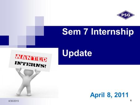 Sem 7 Internship Update April 8, 2011 1 4/30/2015.