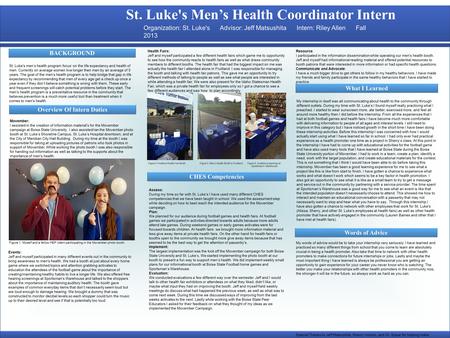 St. Luke's Men’s Health Coordinator Intern BACKGROUND CHES Competencies St. Luke's men’s health program focus’ on the life expectancy and health of men.