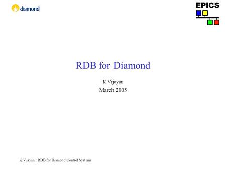 K.Vijayan : RDB for Diamond Control Systems RDB for Diamond K.Vijayan March 2005.