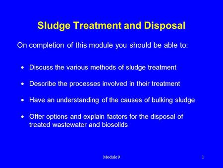 Sludge Treatment and Disposal