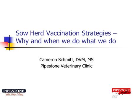 Sow Herd Vaccination Strategies – Why and when we do what we do Cameron Schmitt, DVM, MS Pipestone Veterinary Clinic.