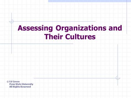 Assessing Organizations and Their Cultures