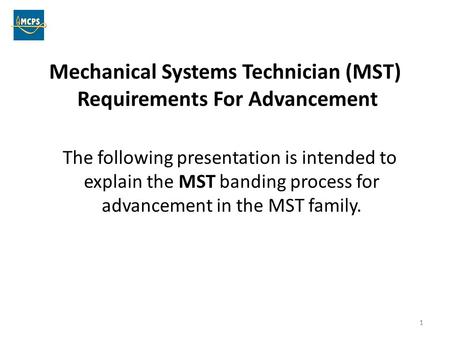 Mechanical Systems Technician (MST) Requirements For Advancement