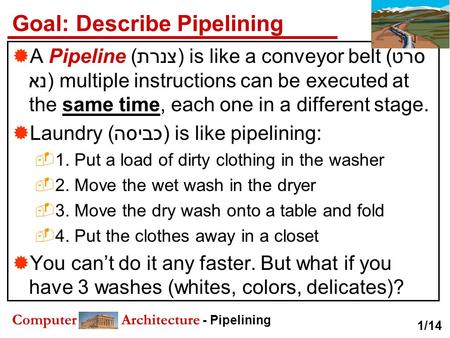 Goal: Describe Pipelining