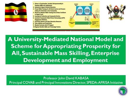 Professor John David KABASA Principal COVAB and Principal Innovations Director, SPEDA-AFRISA Initiative A University-Mediated National Model and Scheme.