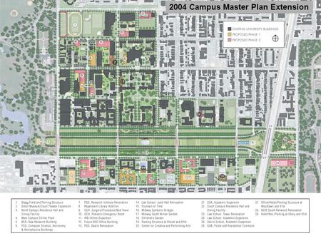2004 Campus Master Plan Extension. West Campus Phase 1 2008 Ellis Avenue Maryland Avenue 55 th 56 th 57 th 58 th 59 th Cottage Grove Drexel Avenue Proposed.