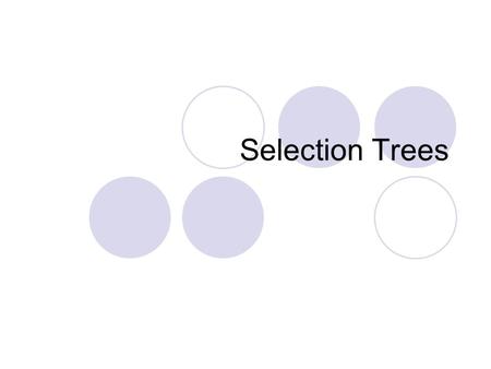 Selection Trees. What are selection trees? Complete binary tree Each node represents a “match” Winner Trees Loser Trees.