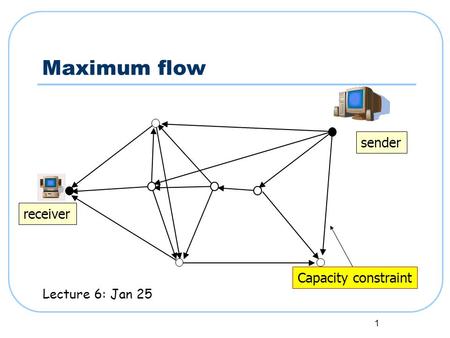 1 Maximum flow sender receiver Capacity constraint Lecture 6: Jan 25.