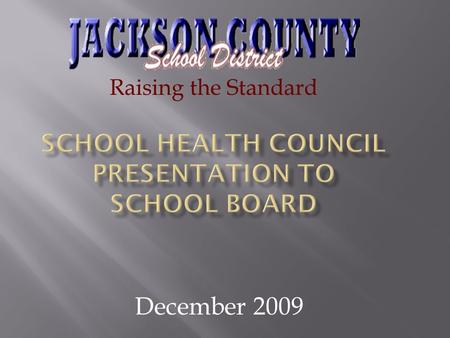 December 2009 Raising the Standard. Members : Representative from each School Health Council Administrator from County Office Food Service Director &