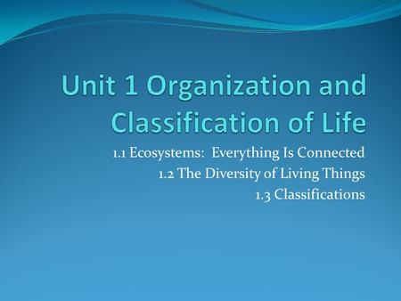 Unit 1 Organization and Classification of Life