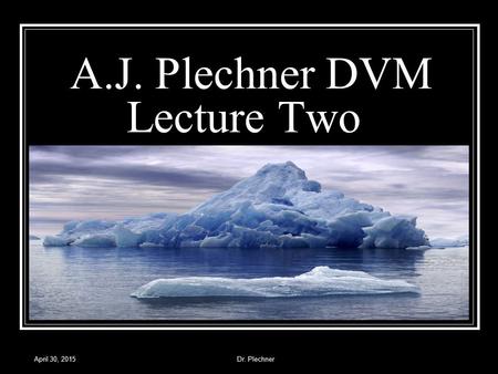 April 30, 2015Dr. Plechner A.J. Plechner DVM Lecture Two Lecture Two.