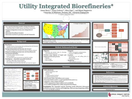 Abstract Use capacity planning model to design biorefinery o Determine times to build, expand, and number of processes Compare integration versus non-integration.