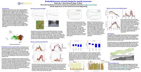 Embedded sensor network design for spatial snowcover Robert Rice 1, Noah Molotch 2, Roger C. Bales 1 1 Sierra Nevada Research Institute, University of.