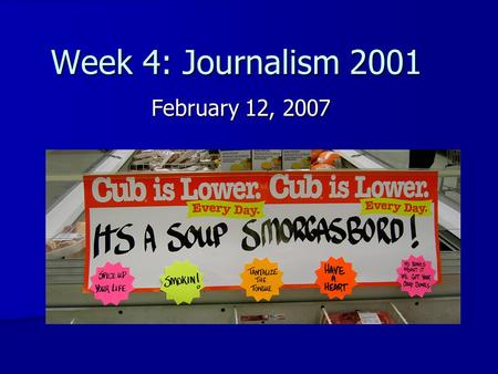 Week 4: Journalism 2001 February 12, 2007. Its, it’s or its’. Which is correct? 1. Its 2. It’s 3. Its’