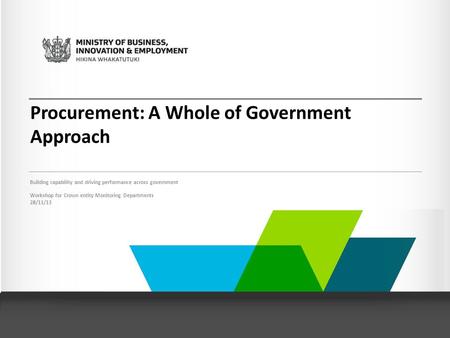Procurement: A Whole of Government Approach Building capability and driving performance across government Workshop for Crown entity Monitoring Departments.