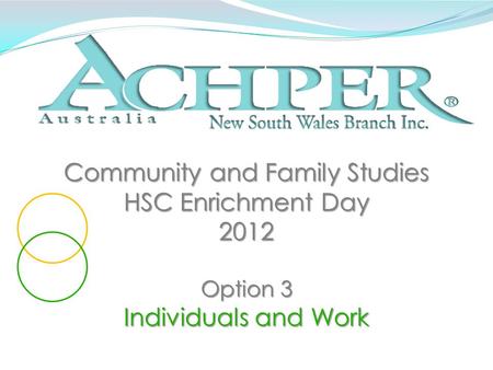 Community and Family Studies HSC Enrichment Day 2012 Option 3 Individuals and Work.