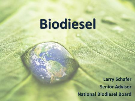 Biodiesel Larry Schafer Senior Advisor National Biodiesel Board.