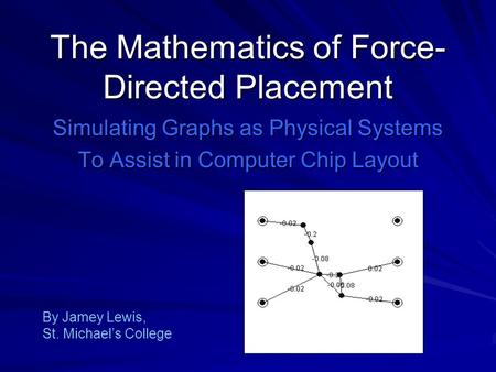 The Mathematics of Force- Directed Placement Simulating Graphs as Physical Systems To Assist in Computer Chip Layout By Jamey Lewis, St. Michael’s College.