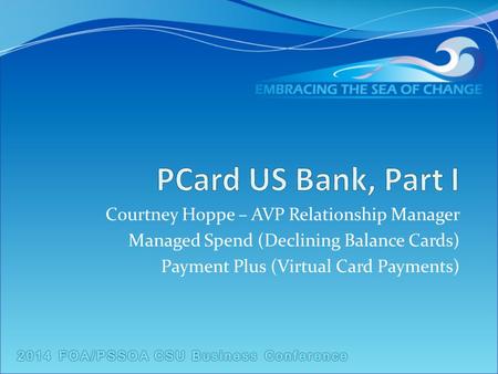 Courtney Hoppe – AVP Relationship Manager Managed Spend (Declining Balance Cards) Payment Plus (Virtual Card Payments)