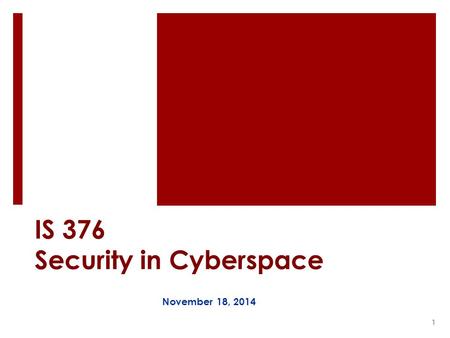 IS 376 Security in Cyberspace November 18, 2014 1.