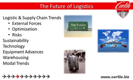 The Future of Logistics Logistic & Supply Chain Trends External Forces Optimization Risks Sustainability Technology Equipment Advances Warehousing Modal.