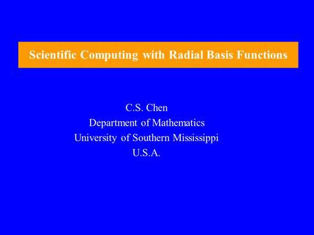 Scientific Computing with Radial Basis Functions