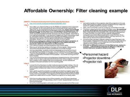 Affordable Ownership: Filter cleaning example EMINTS -- Professional Development for Educators By Educators 