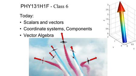 PHY131H1F - Class 6 Today: Scalars and vectors Coordinate systems, Components Vector Algebra.