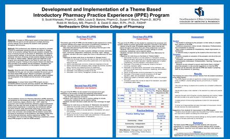 Development and Implementation of a Theme Based Introductory Pharmacy Practice Experience (IPPE) Program S. Scott Wisneski, Pharm.D., MBA, Louis D. Barone,