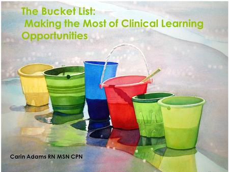 The Bucket List: Making the Most of Clinical Learning Opportunities Carin Adams RN MSN CPN.