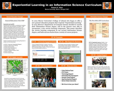 Experiential Learning in an Information Science Curriculum Robert A. Allen Mercer University, Macon, Georgia 31207. General Education Changes Abstract.
